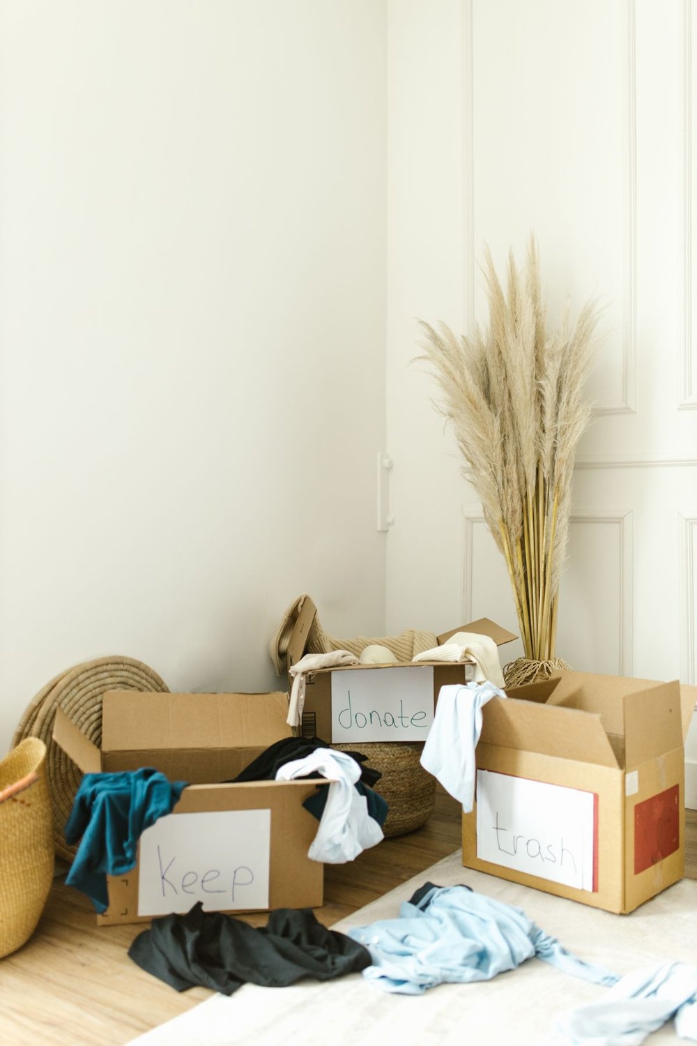 Boxes ready for sorting belongings at home